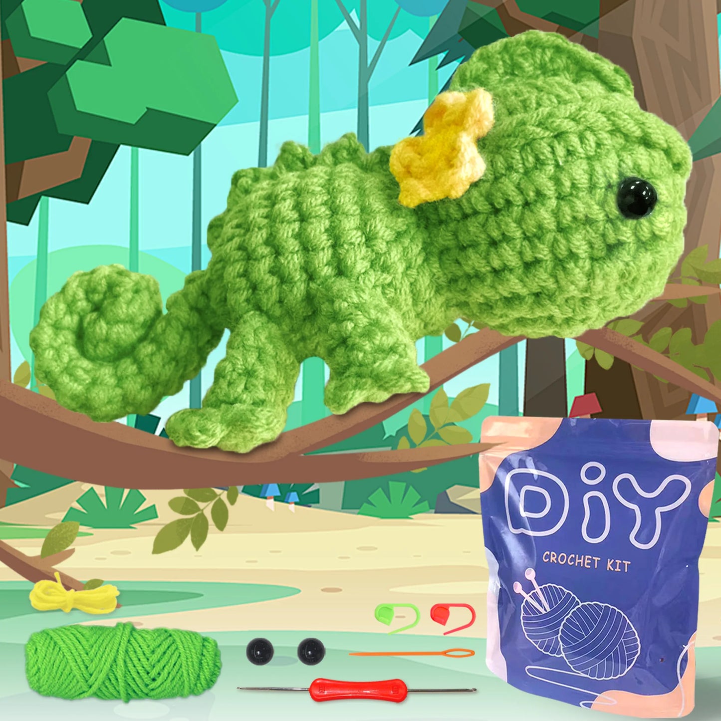 Chameleon Crochet Kit for Beginners – 1/2pc | Yarn, Hook & Video Tutorial Included