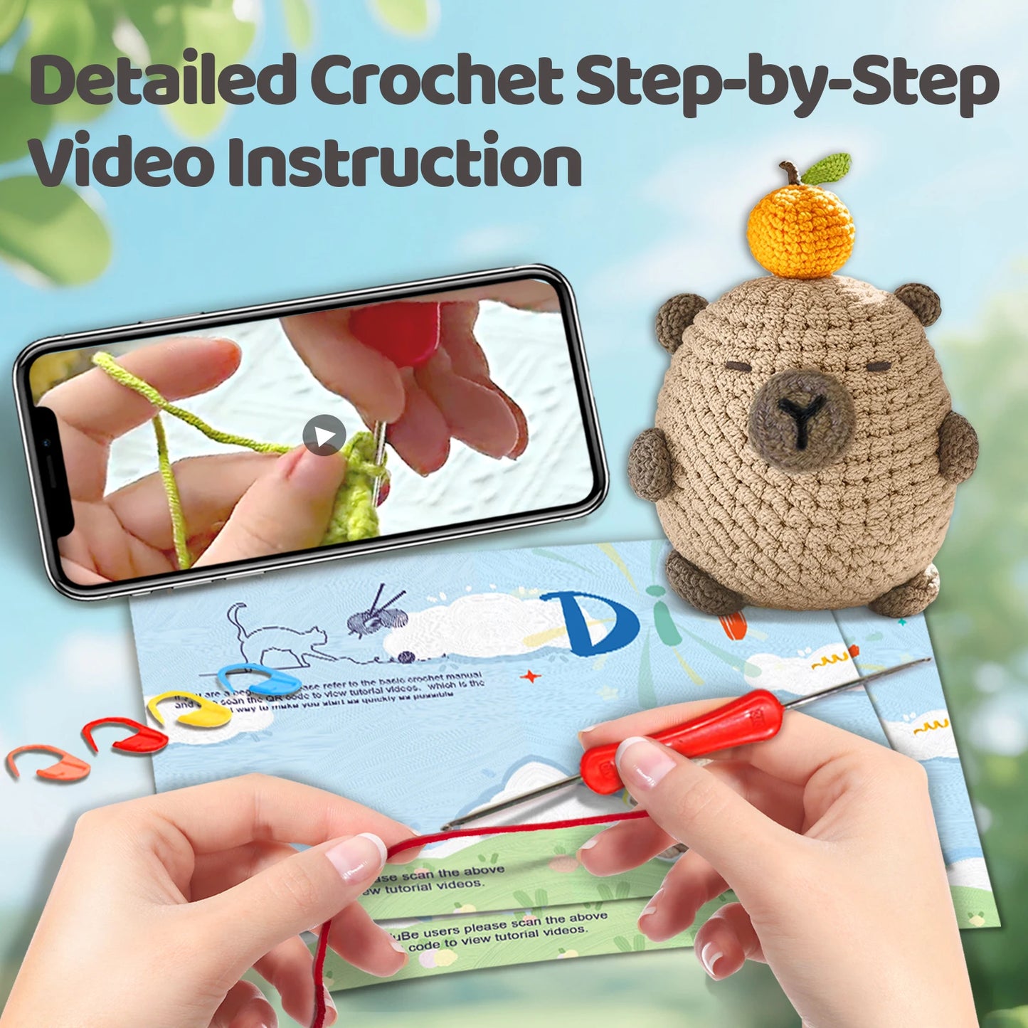 Capybara Crochet Kit for Beginners – 1pc | Yarn, Hook & Video Tutorial Included
