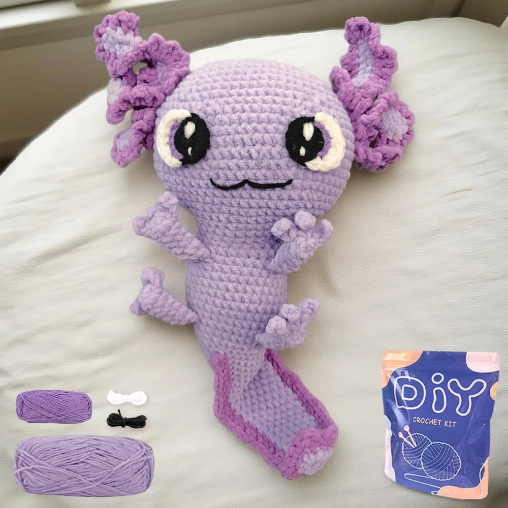 Axolotl Crochet Kit for Beginners – 1pc | Yarn, Hook & Video Tutorial Included