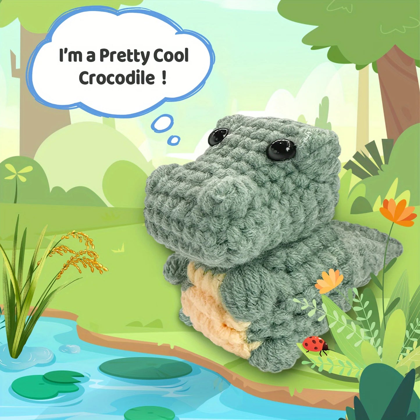 Crocodile Crochet Kit for Beginners – 1pc | Yarn, Hook & Video Tutorial Included