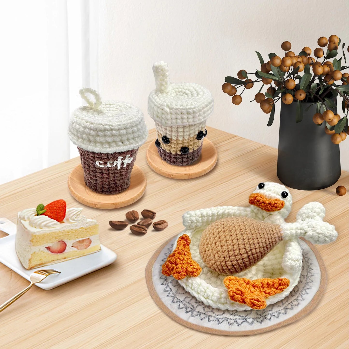 Food Theme Crochet Kit for Beginners – 4pc | Yarn, Hook & Video Tutorial Included