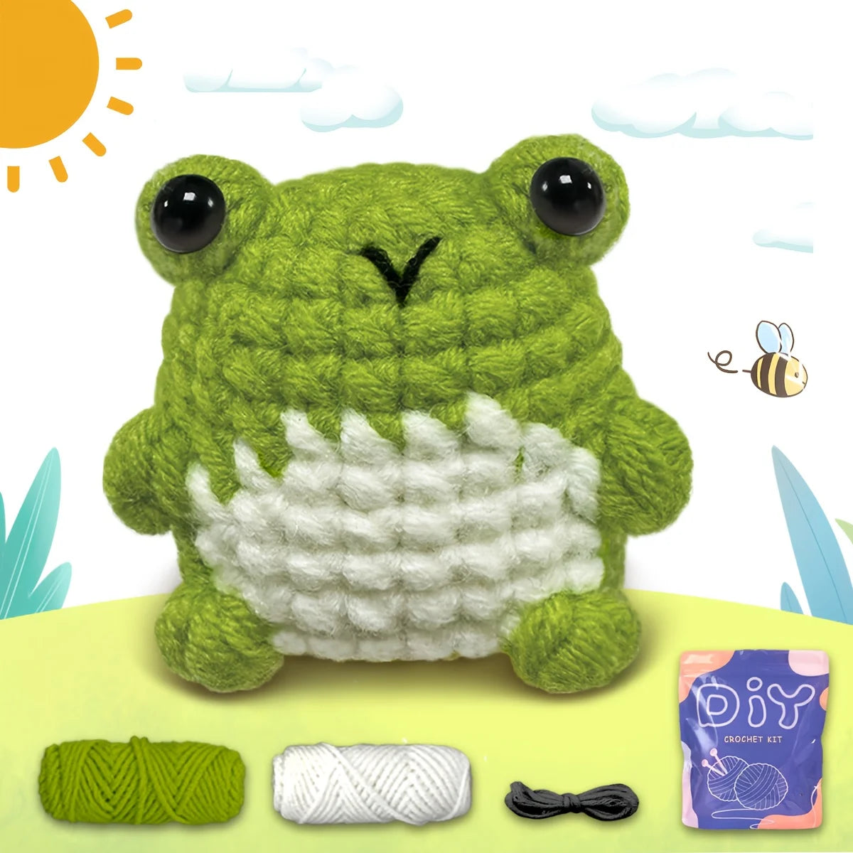 Frog Amigurumi Crochet Kit for Beginners – 1pc/2pc | Yarn, Hook & Video Tutorial Included