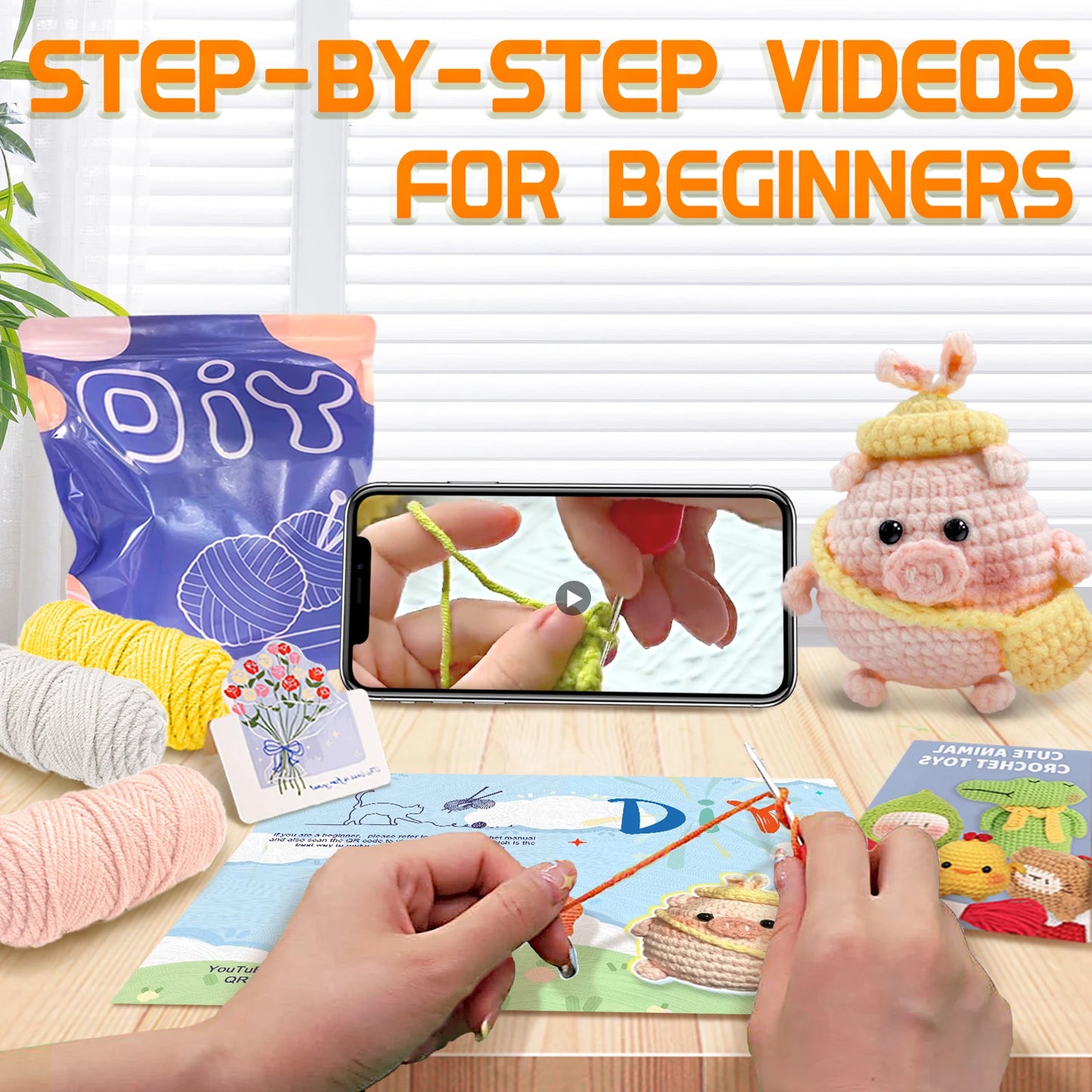 Pig Crochet Kit for Beginners – 1pc | Yarn, Hook & Video Tutorial Included