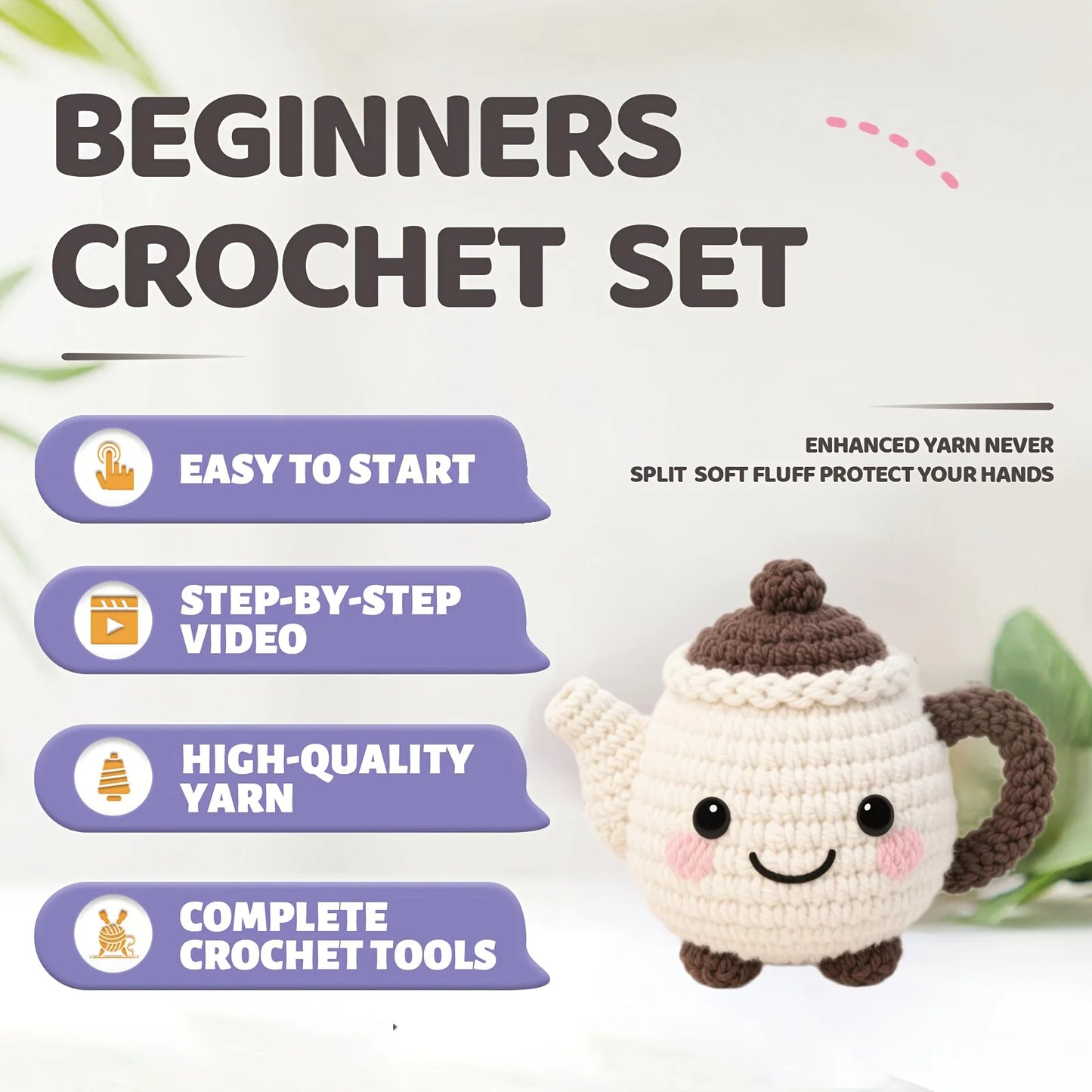 Teapot Crochet Kit for Beginners – 1pc | Yarn, Hook & Video Tutorial Included