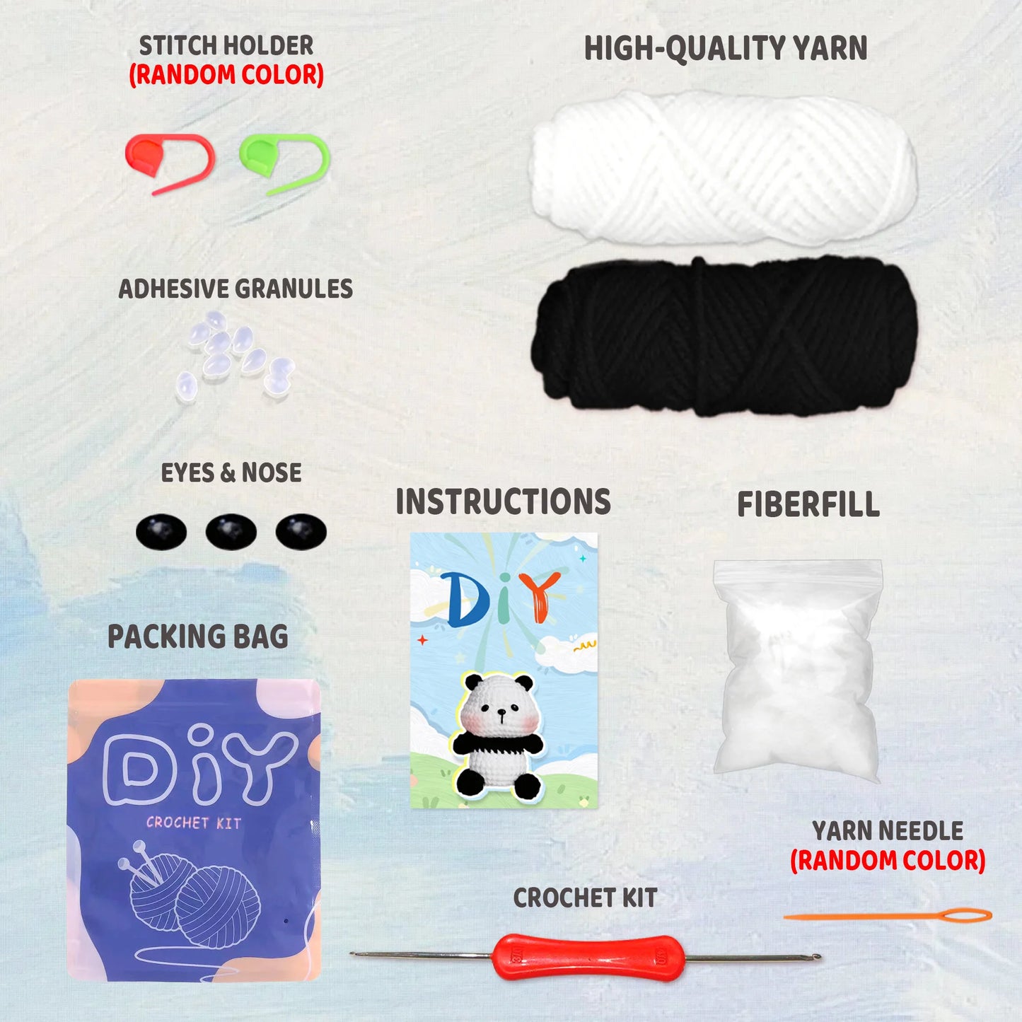 Panda Crochet Kit for Beginners – 1pc | Yarn, Hook & Video Tutorial Included
