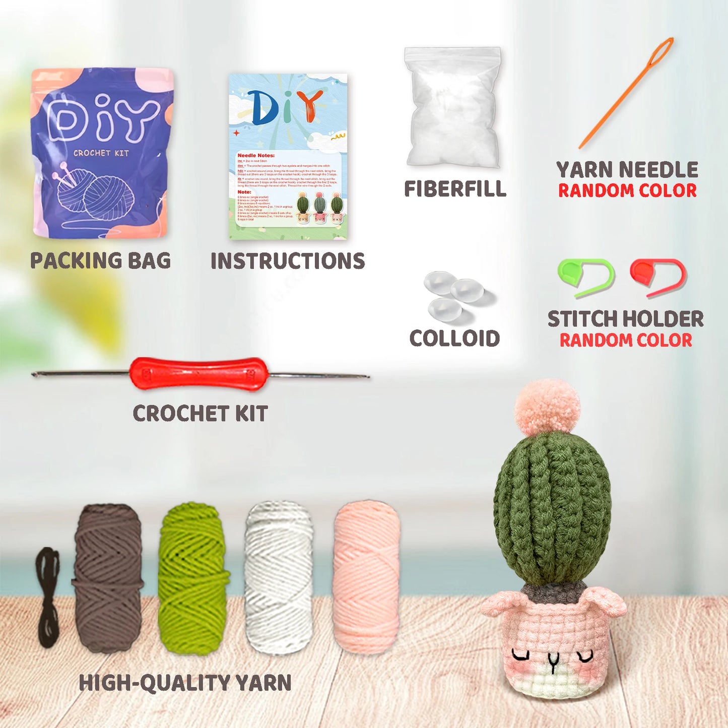 Animal & Cactus Crochet Kit for Beginners – 1pc | Yarn, Hook & Video Tutorial Included