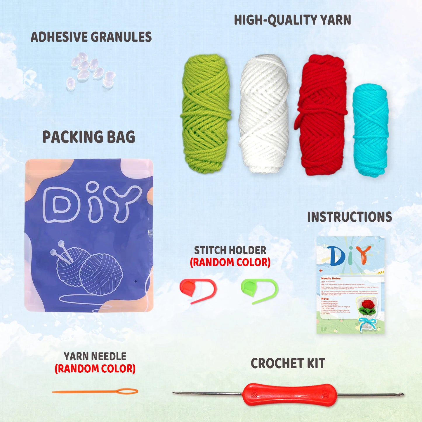 Rose Crochet Kit for Beginners – 1pc | Yarn, Hook & Video Tutorial Included