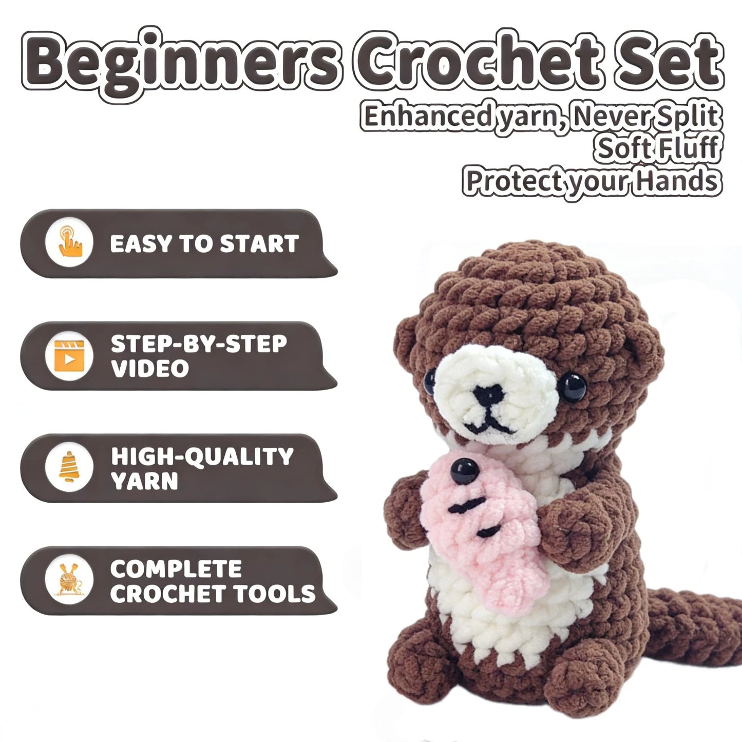Beaver Crochet Kit for Beginners – 1pc | Yarn, Hook & Video Tutorial Included