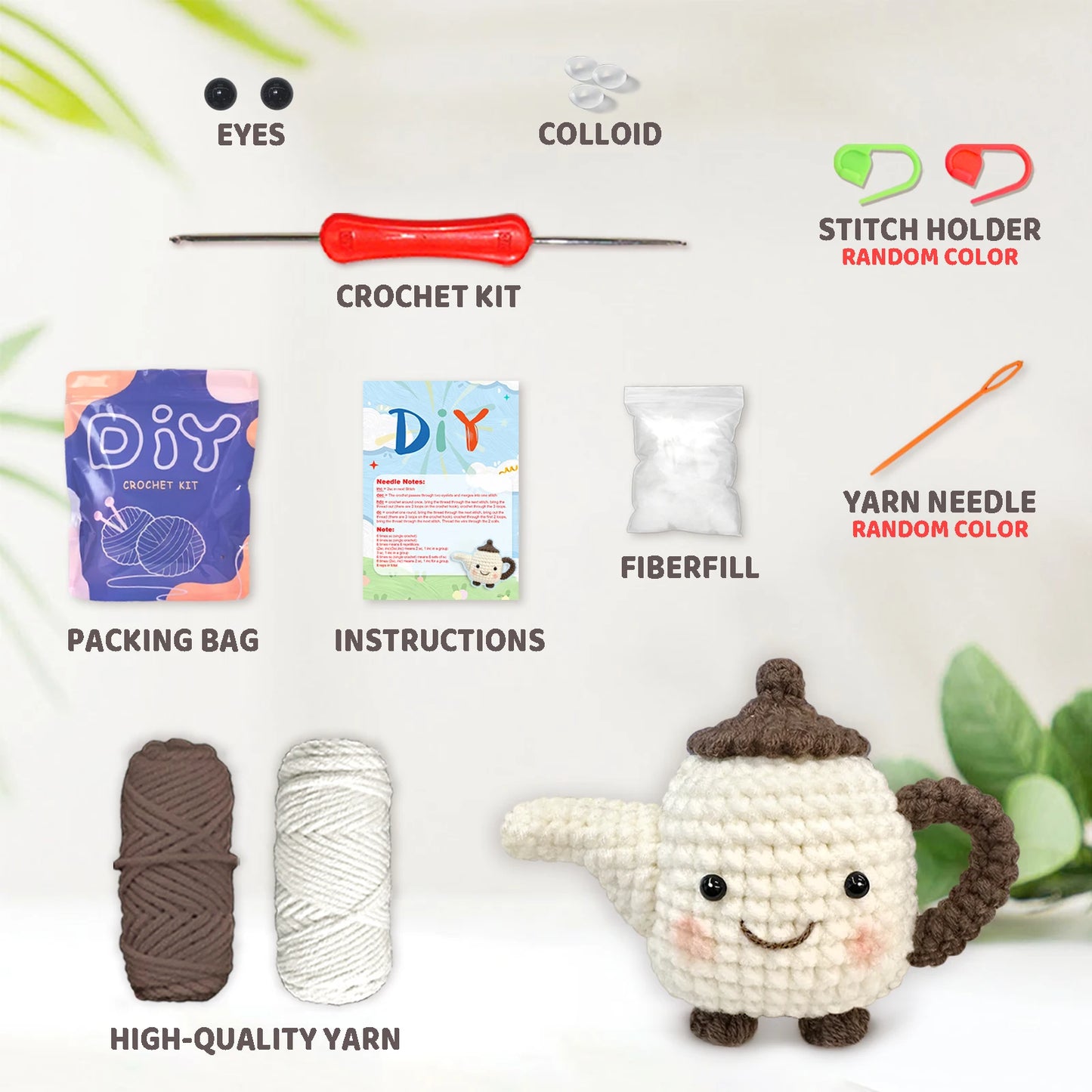 Teapot Crochet Kit for Beginners – 1pc | Yarn, Hook & Video Tutorial Included
