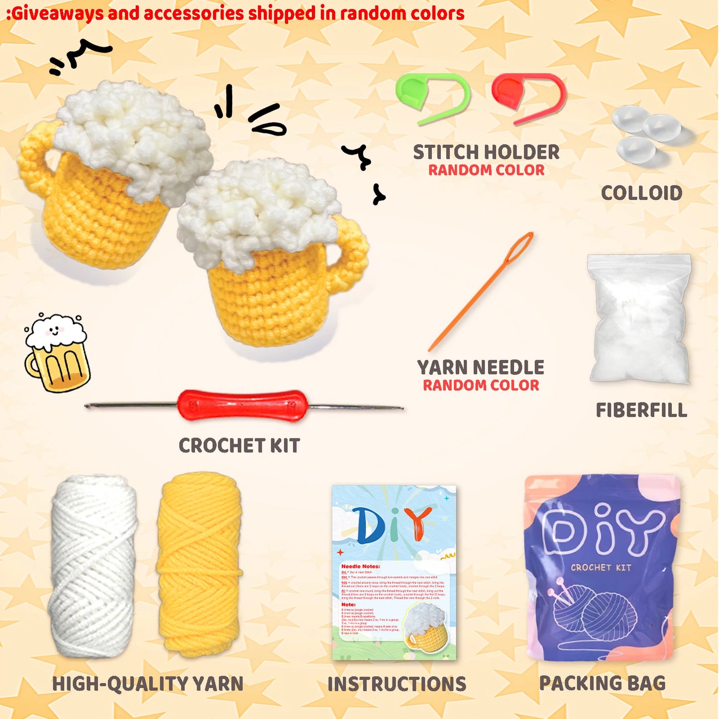 Food and Drink Theme Crochet Kit for Beginners – 2pc | Yarn, Hook & Video Tutorial Included