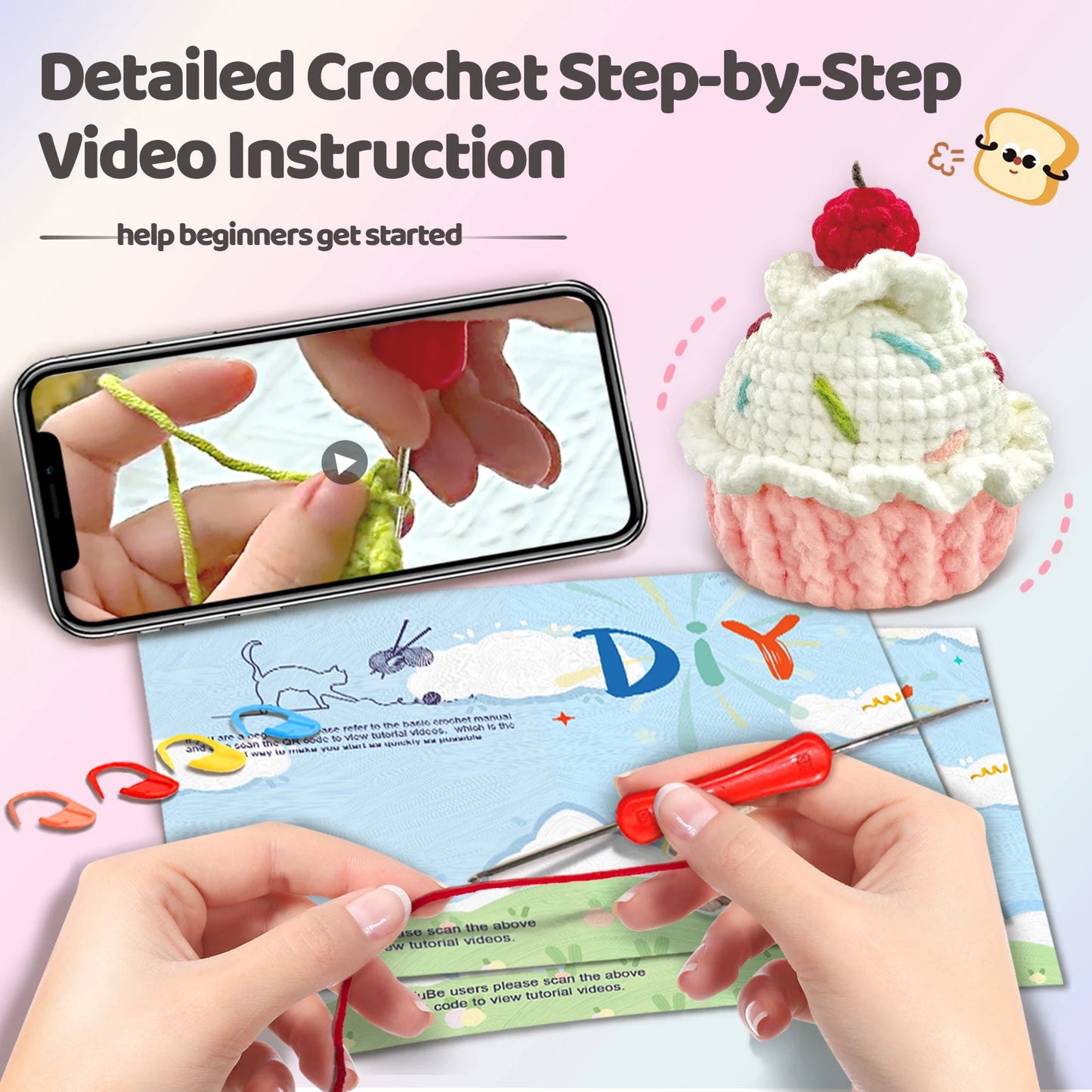 Cake Crochet Kit for Beginners – 1pc | Yarn, Hook & Video Tutorial Included