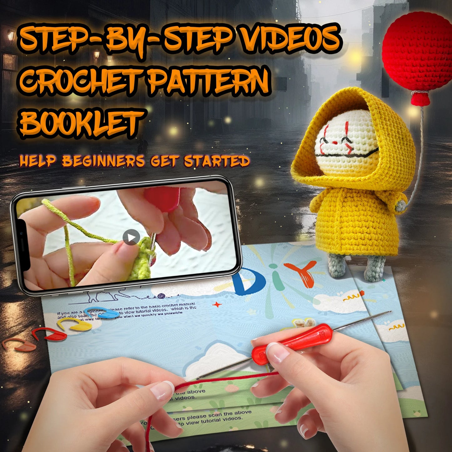 Balloon Clown Crochet Kit for Beginners – 1pc | Yarn, Hook & Video Tutorial Included