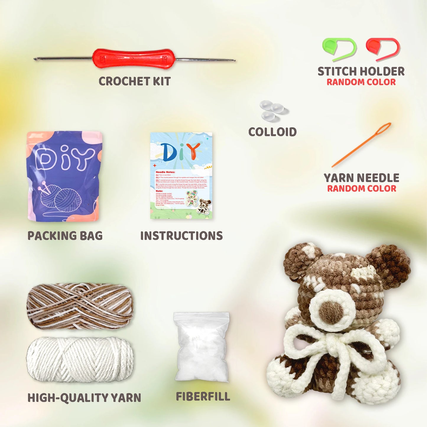 Luxury Bear Crochet Kit for Beginners – 1pc | Yarn, Hook & Video Tutorial Included