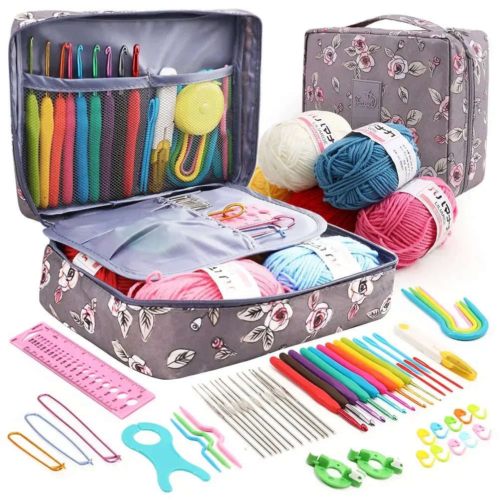 Portable Crochet Knitting Set – 59pc | Complete Beginner Hook Kit with Storage Bag