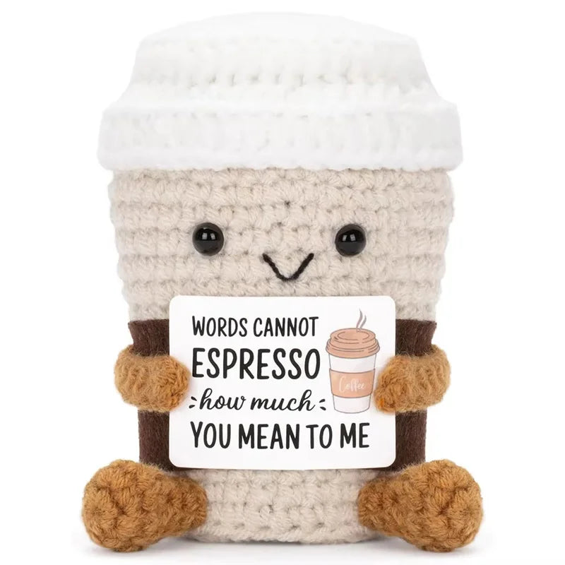 Positive Coffee Crochet Ornament – Handmade Emotional Support Gift with Positive Card