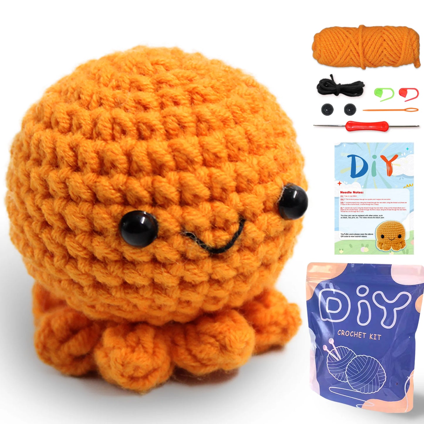 Octopus Crochet Kit for Beginners – 1pc | Yarn, Hook & Video Tutorial Included