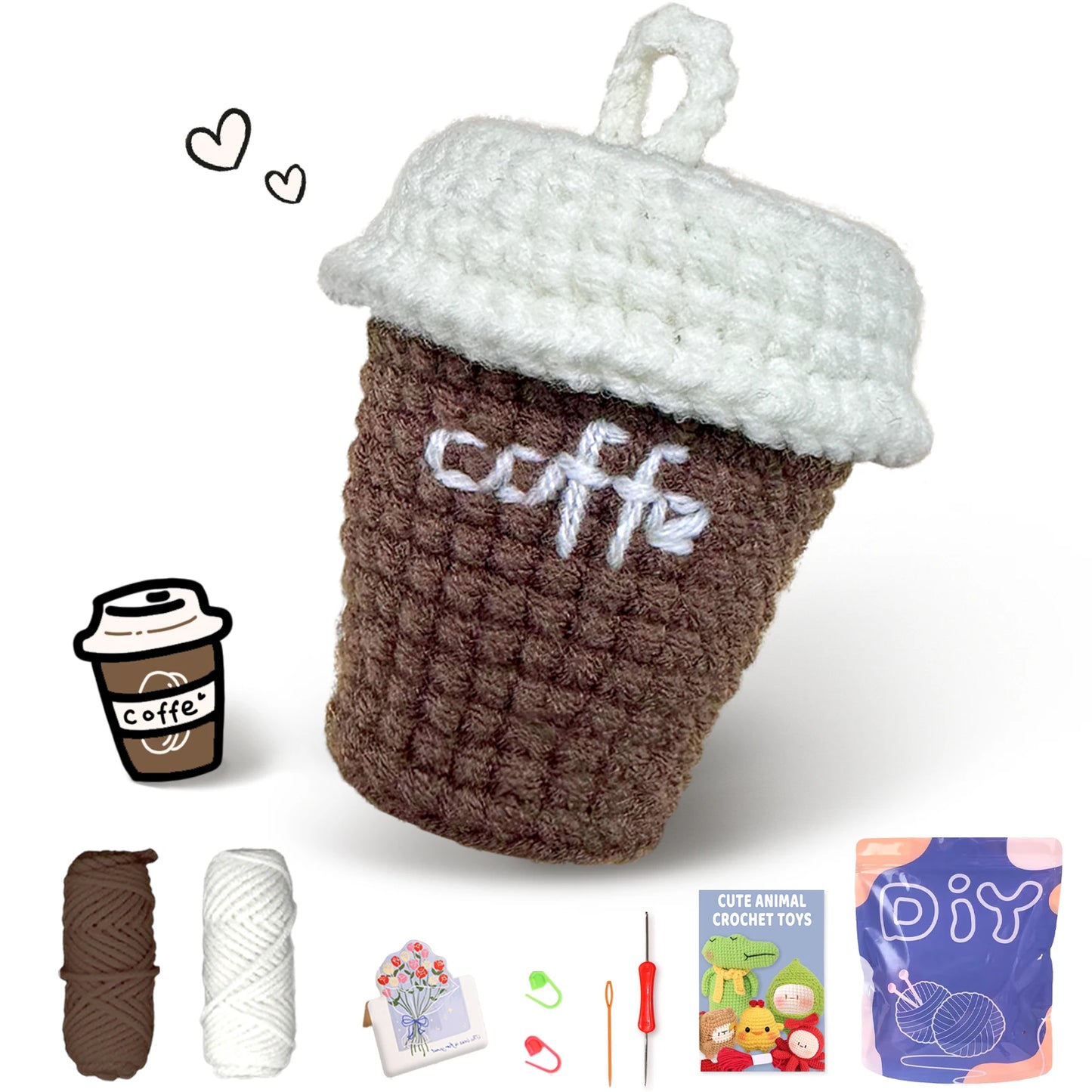 Coffee Cup Crochet Kit for Beginners – 1pc | Yarn, Hook & Video Tutorial Included