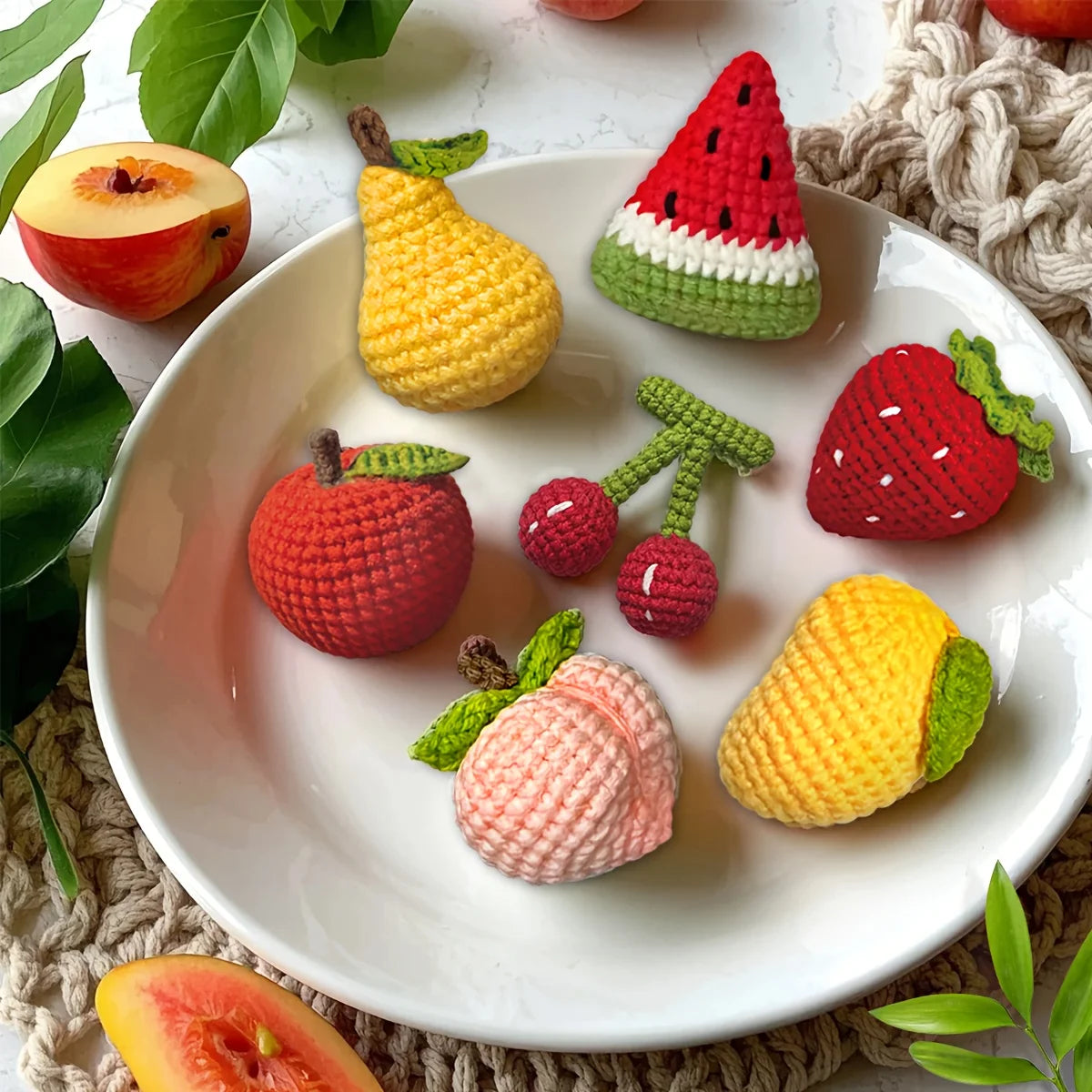 Fruit Crochet Kit for Beginners – 7pc | Yarn, Hook & Video Tutorial Included