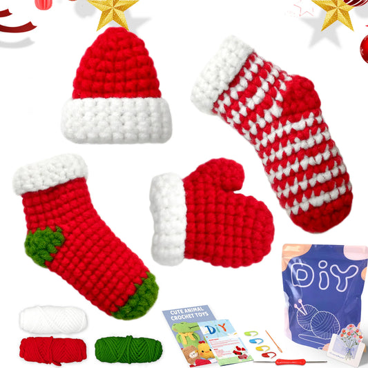 Christmas Ornament Crochet Kit for Beginners – 4pc | Yarn, Hook & Video Tutorial Included