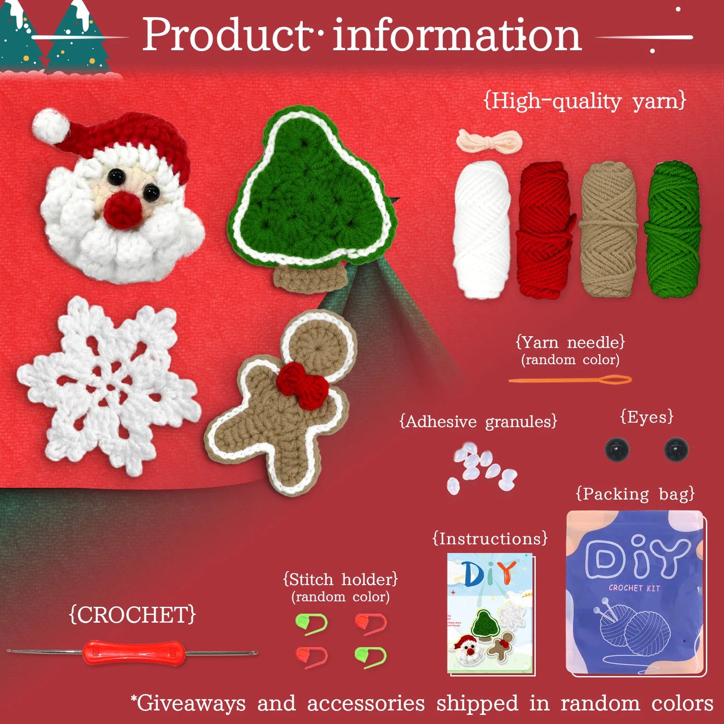 Gingerbread Man Crochet Kit for Beginners – 4pc | Yarn, Hook & Video Tutorial Included
