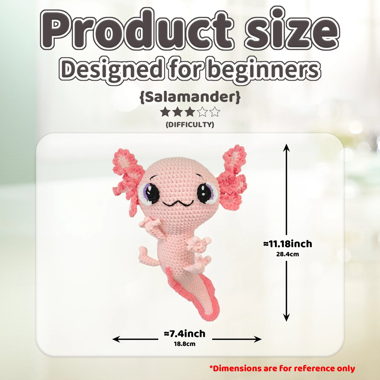 Axolotl Crochet Kit for Beginners – 1pc | Yarn, Hook & Video Tutorial Included