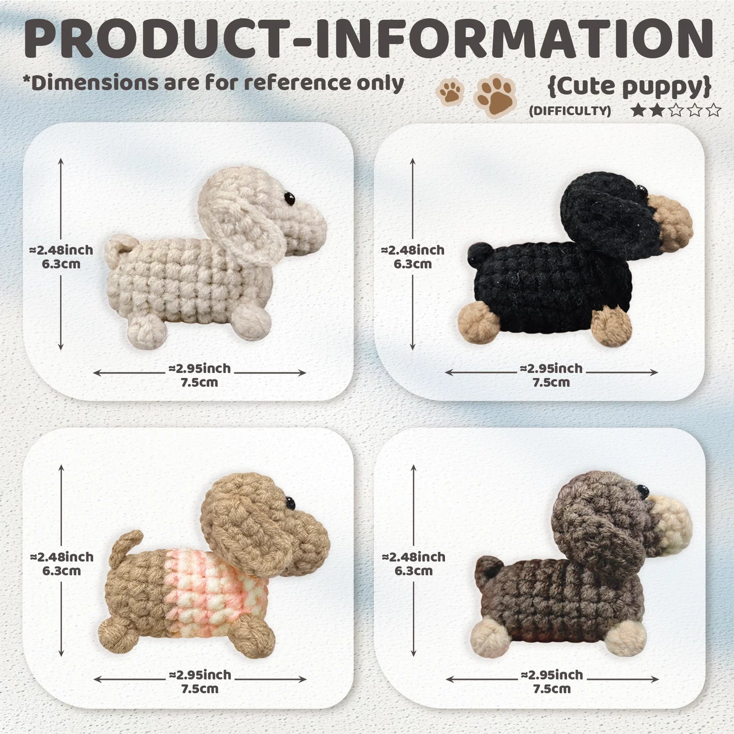 Dog Crochet Kit for Beginners – 4pc | Yarn, Hook & Video Tutorial Included