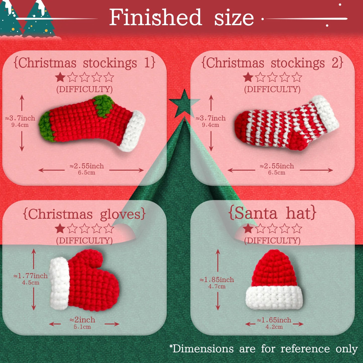 Christmas Ornament Crochet Kit for Beginners – 4pc | Yarn, Hook & Video Tutorial Included