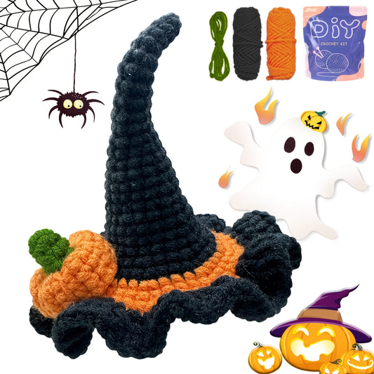 Halloween Pumpkin & Witch Hat Crochet Kit for Beginners – 1pc | Yarn, Hook & Video Tutorial Included