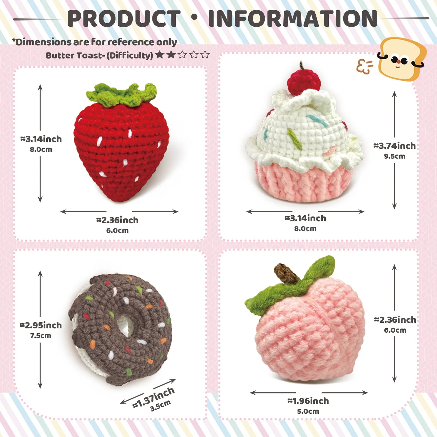 Sweet Treats Crochet Kit for Beginners – 4pc | Yarn, Hook & Video Tutorial Included