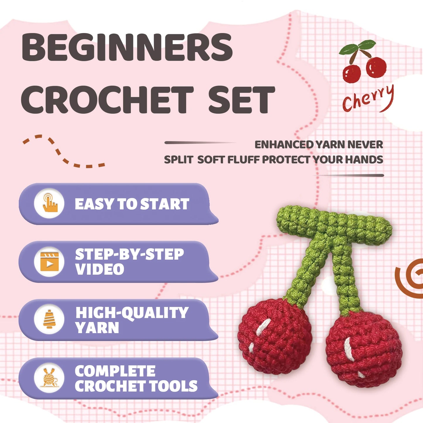Cherry Crochet Kit for Beginners – 1pc | Yarn, Hook & Video Tutorial Included
