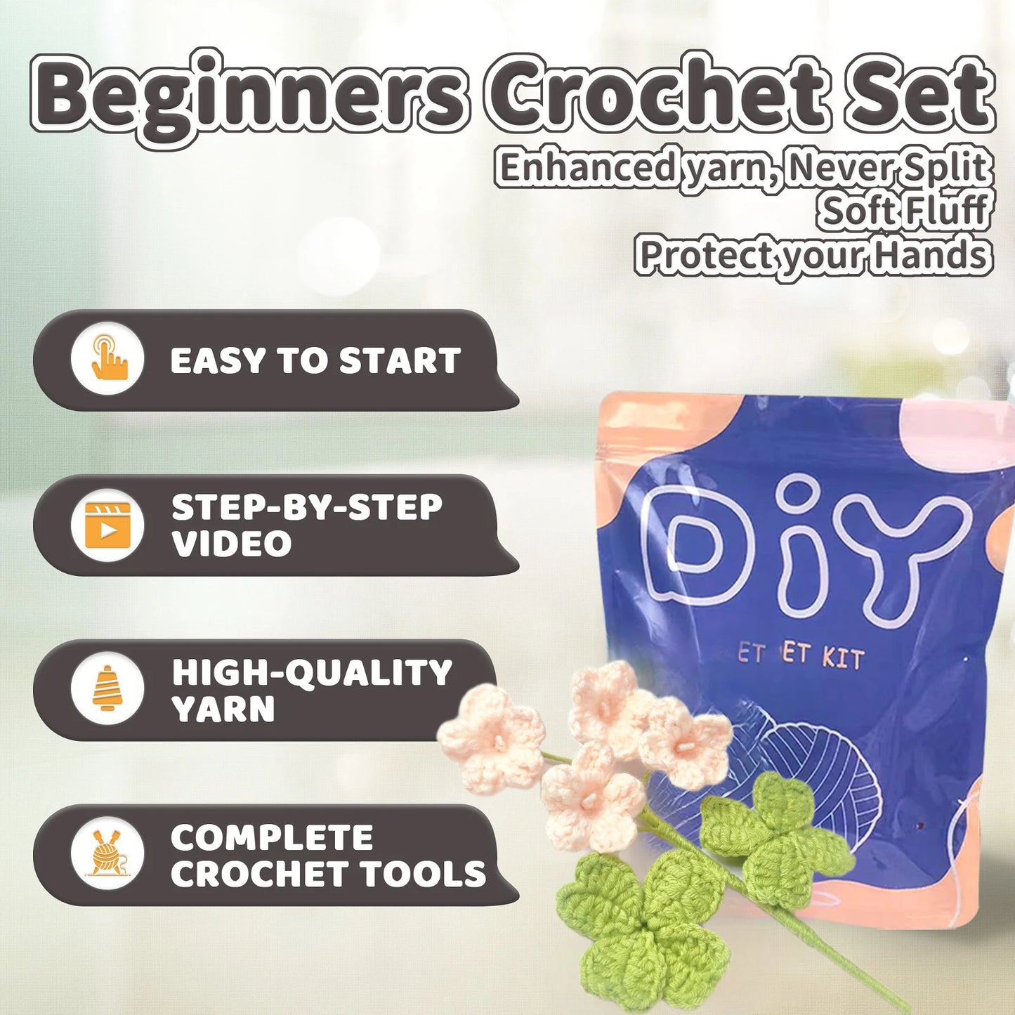 Flower Bouquet Crochet Kit for Beginners – 1pc | Yarn, Hook & Video Tutorial Included