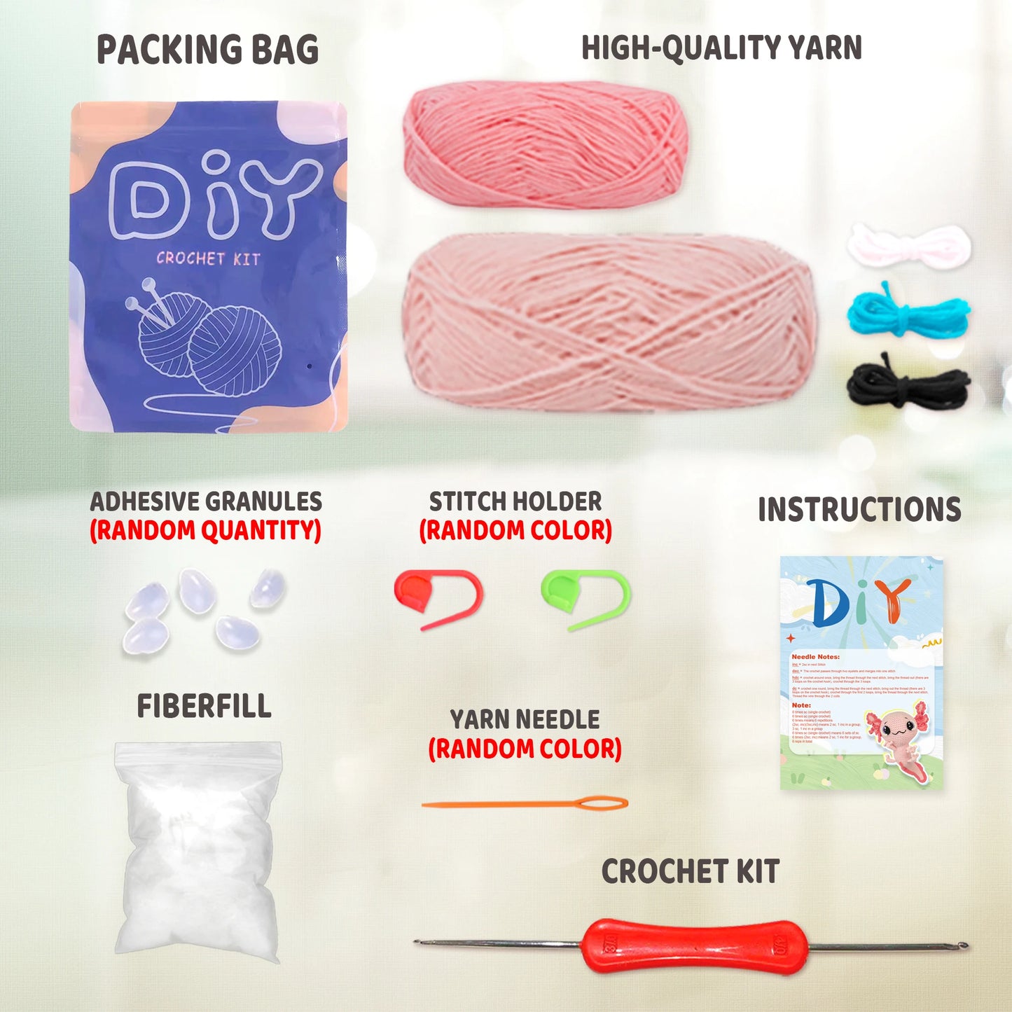 Axolotl Crochet Kit for Beginners – 1pc | Yarn, Hook & Video Tutorial Included