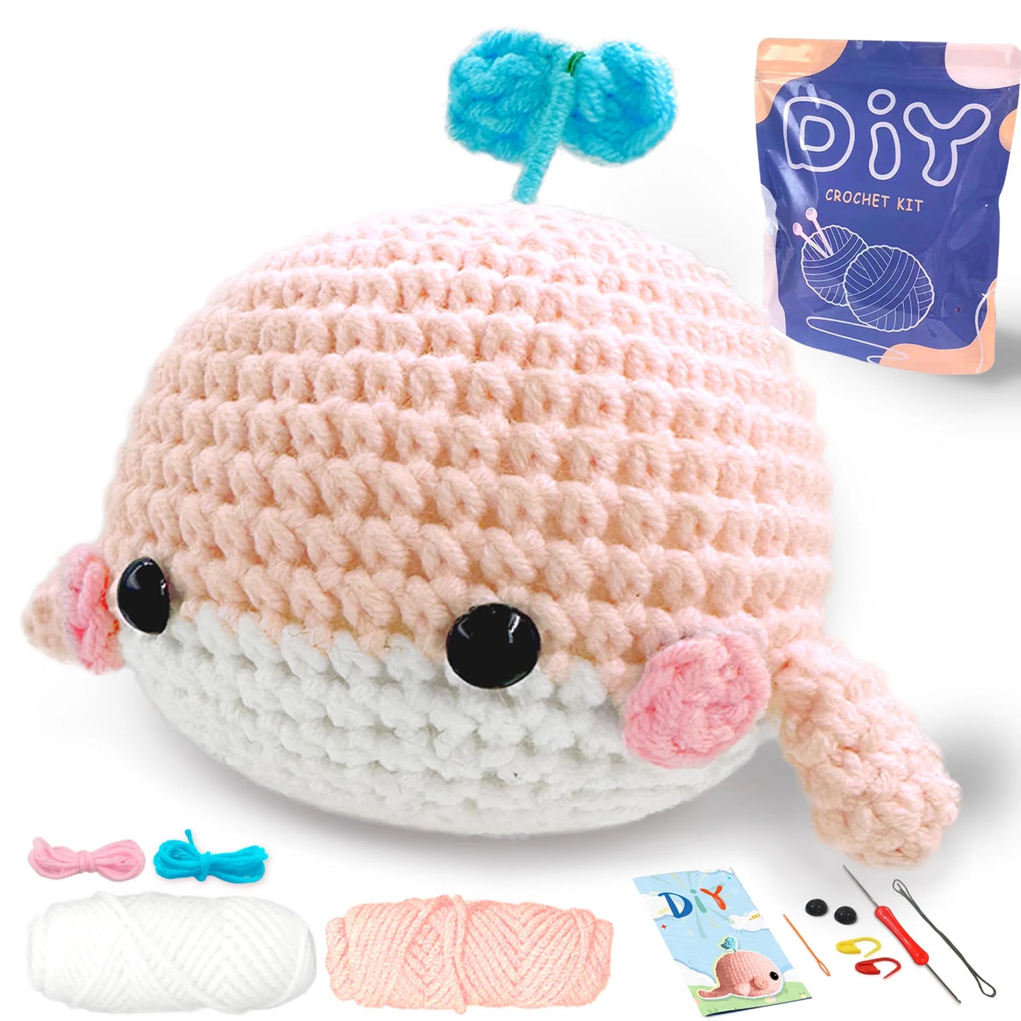 Whale Crochet Kit for Beginners – 1pc | Yarn, Hook & Video Tutorial Included