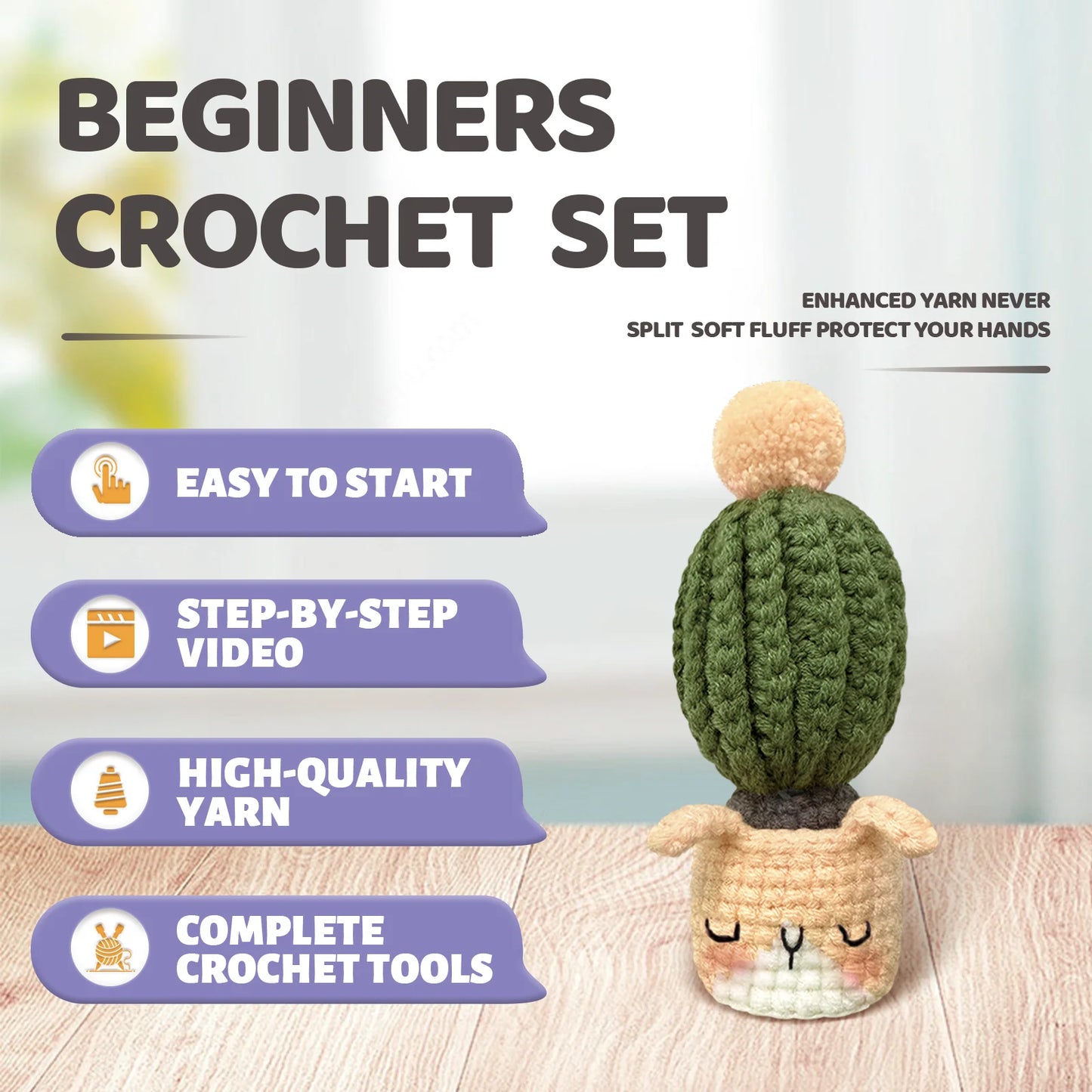 Animal & Cactus Crochet Kit for Beginners – 1pc | Yarn, Hook & Video Tutorial Included