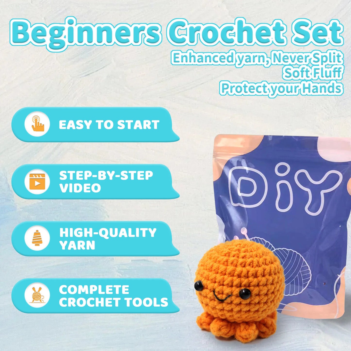 Octopus Crochet Kit for Beginners – 1pc | Yarn, Hook & Video Tutorial Included