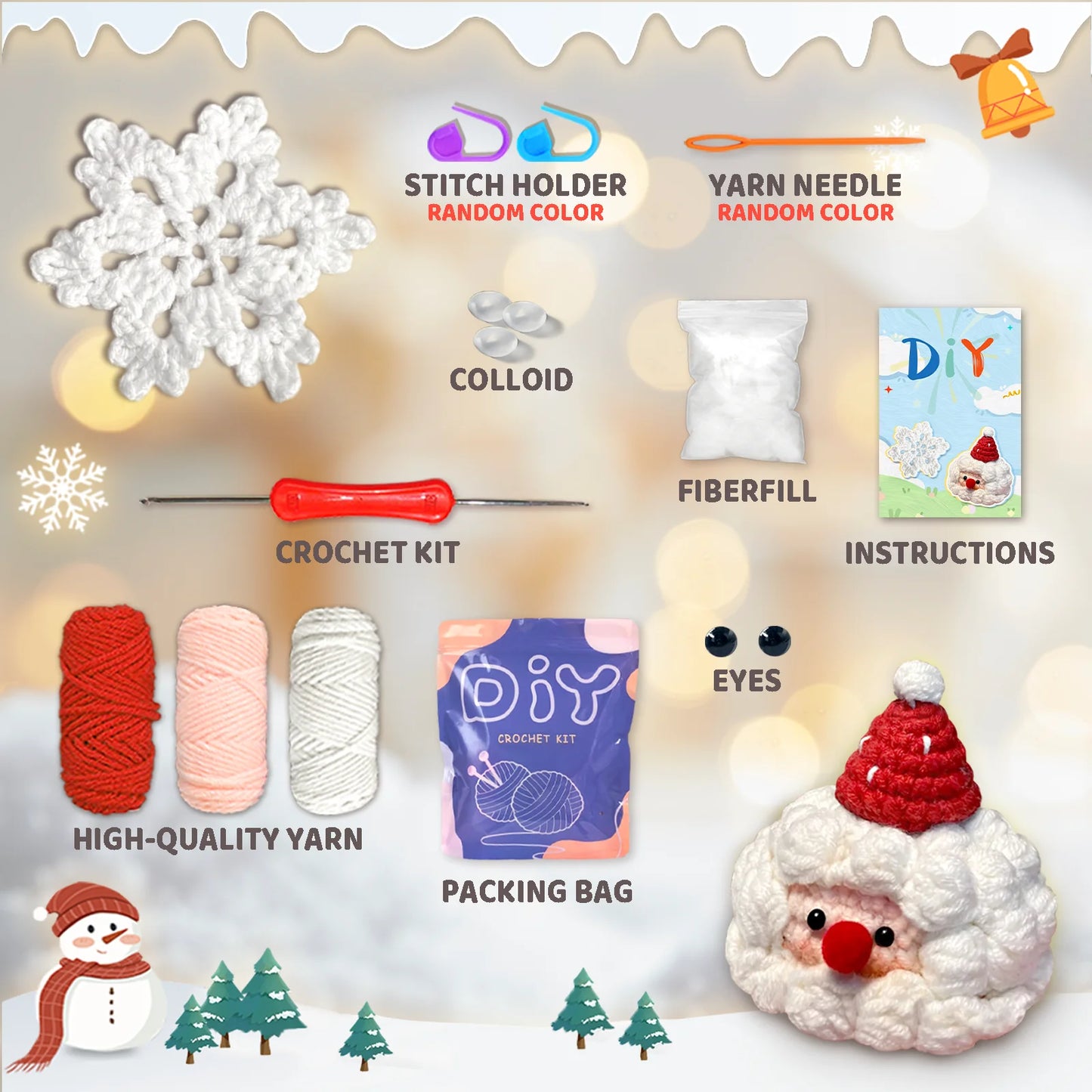 Santa Claus Crochet Kit for Beginners – 2pc | Yarn, Hook & Video Tutorial Included
