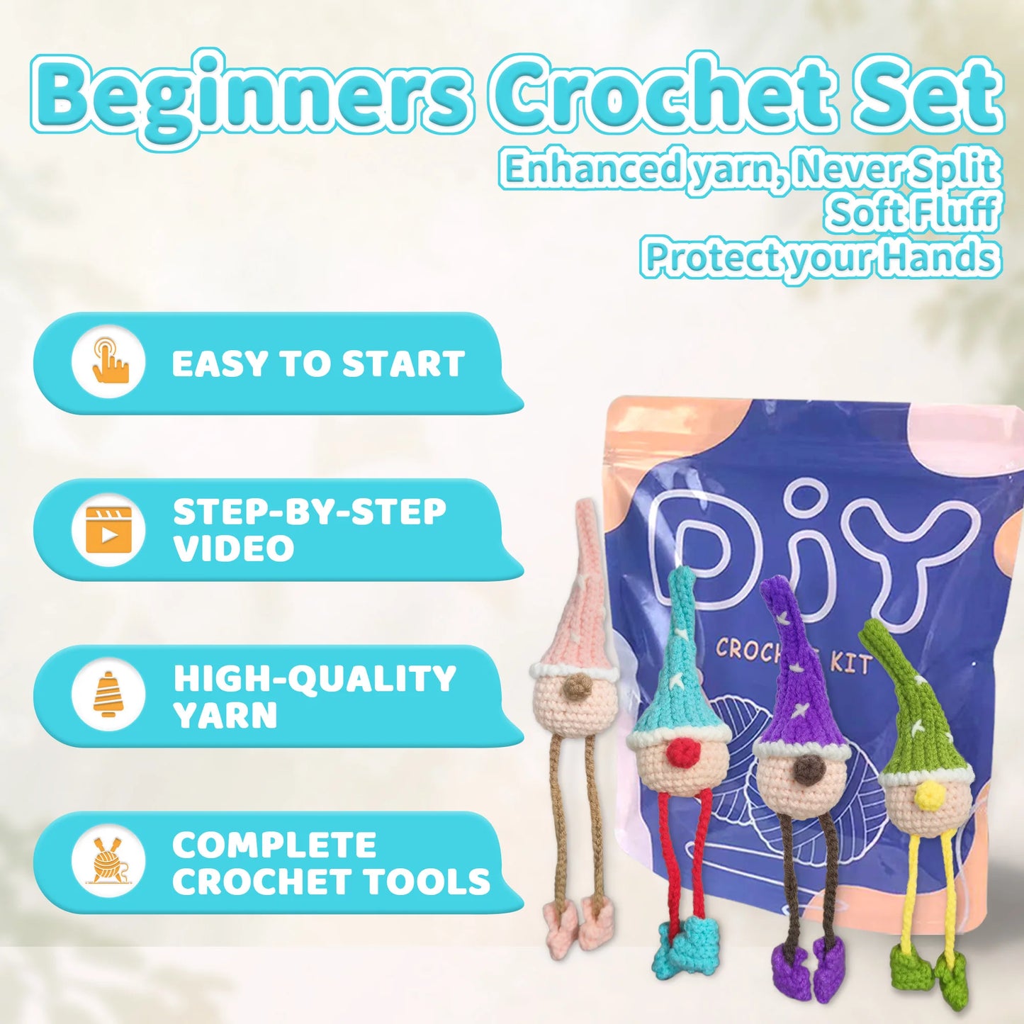 Christmas Crochet Kit for Beginners – 4pc | Yarn, Hook & Video Tutorial Included
