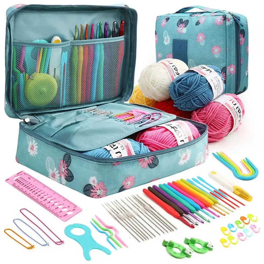 Portable Crochet Knitting Set – 59pc | Complete Beginner Hook Kit with Storage Bag