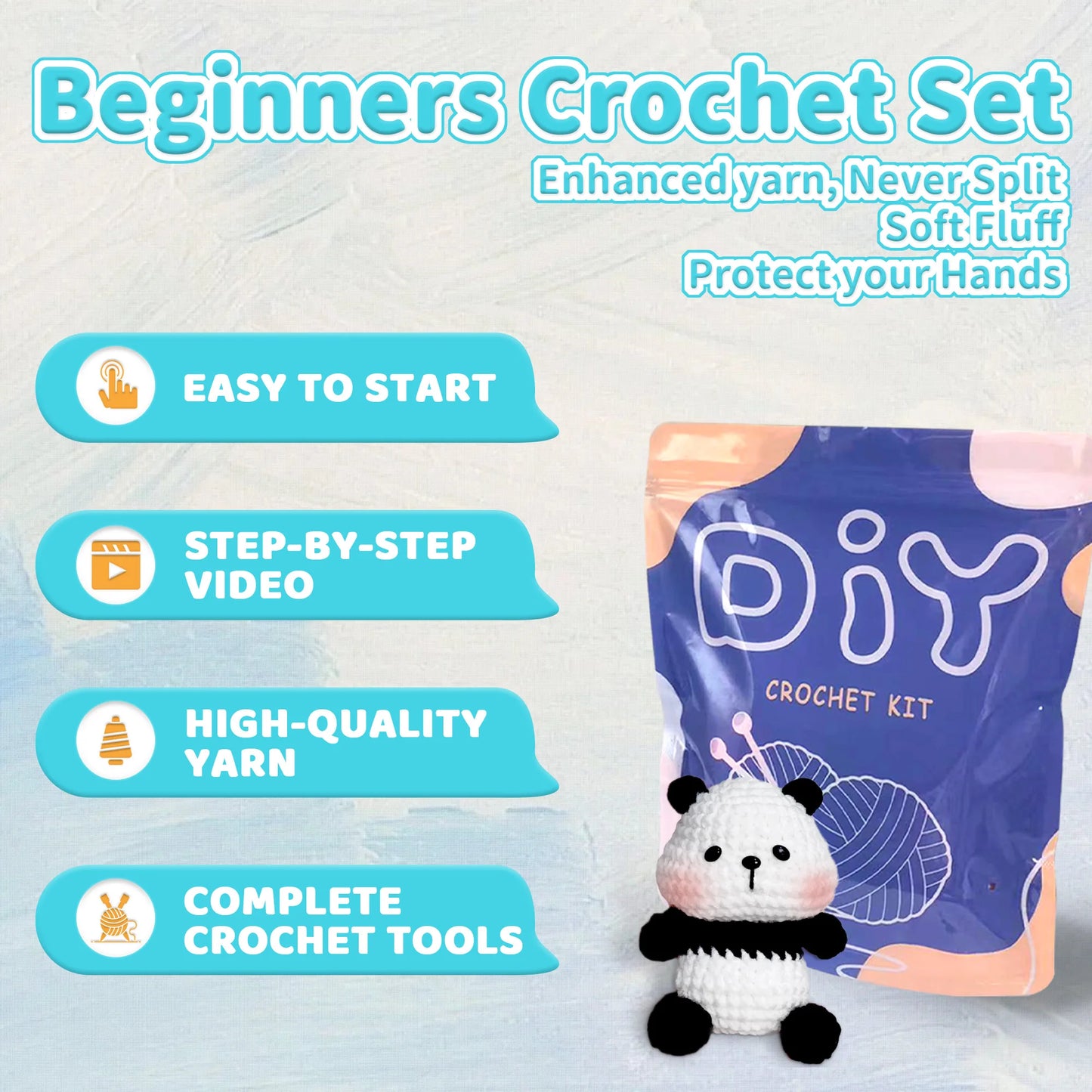 Panda Crochet Kit for Beginners – 1pc | Yarn, Hook & Video Tutorial Included