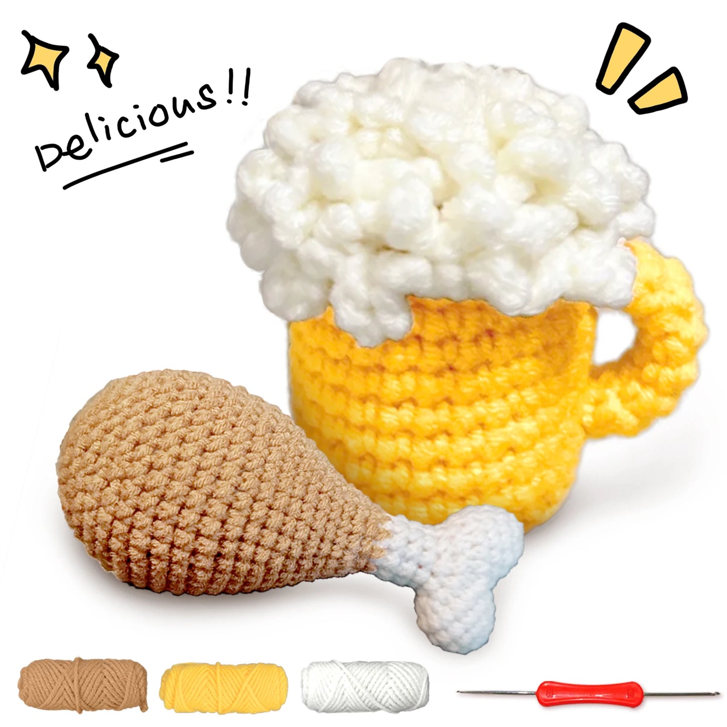 Food and Drink Theme Crochet Kit for Beginners – 2pc | Yarn, Hook & Video Tutorial Included