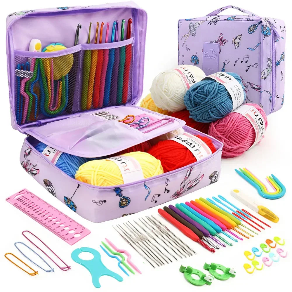Portable Crochet Knitting Set – 59pc | Complete Beginner Hook Kit with Storage Bag