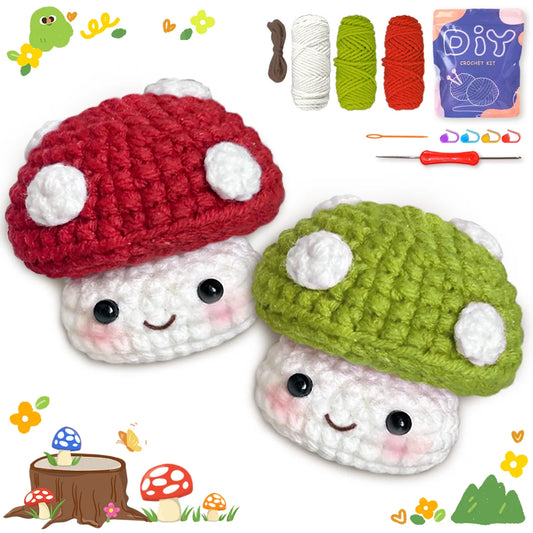 Mushroom Crochet Kit for Beginners – 1/2pc | Yarn, Hook & Video Tutorial Included