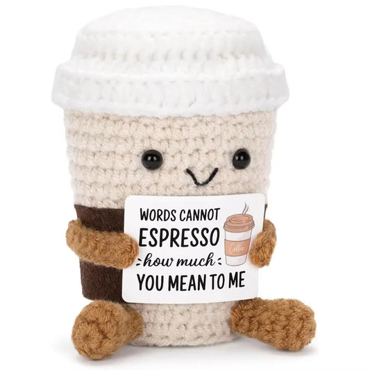 Positive Coffee Crochet Ornament – Handmade Emotional Support Gift with Positive Card
