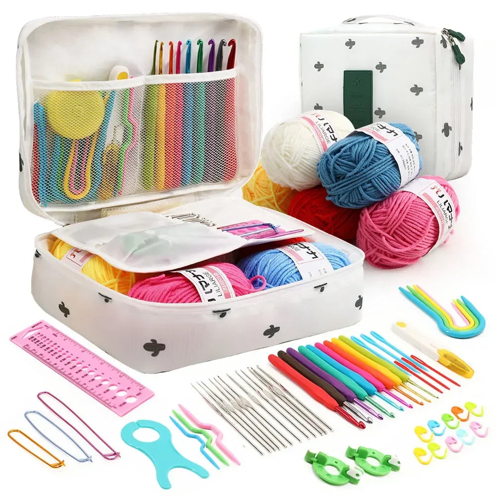 Portable Crochet Knitting Set – 59pc | Complete Beginner Hook Kit with Storage Bag