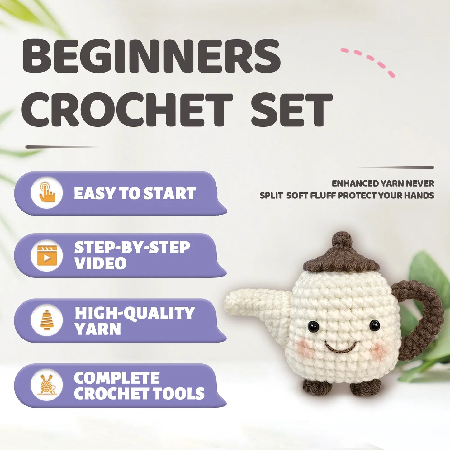 Teapot Crochet Kit for Beginners – 1pc | Yarn, Hook & Video Tutorial Included