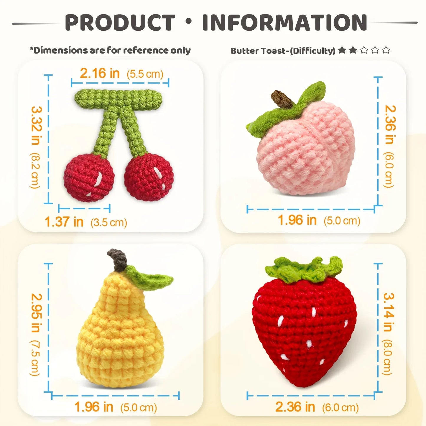 Fruit Crochet Kit for Beginners – 7pc | Yarn, Hook & Video Tutorial Included