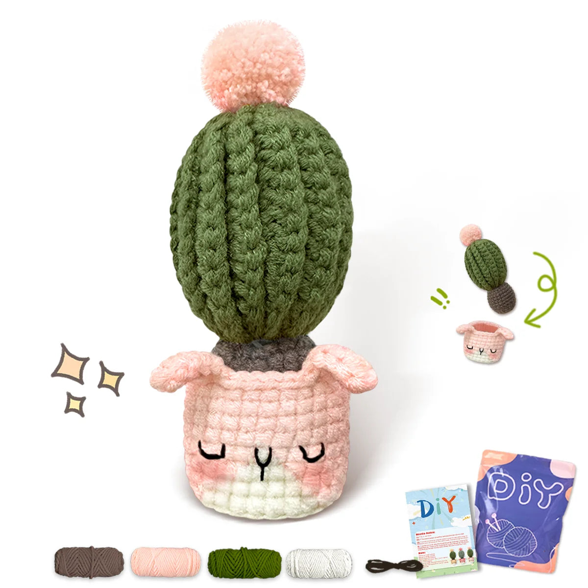 Animal & Cactus Crochet Kit for Beginners – 1pc | Yarn, Hook & Video Tutorial Included