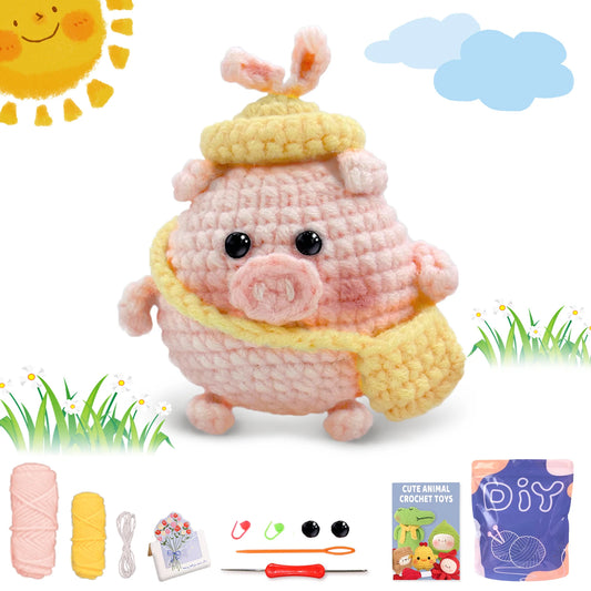 Pig Crochet Kit for Beginners – 1pc | Yarn, Hook & Video Tutorial Included