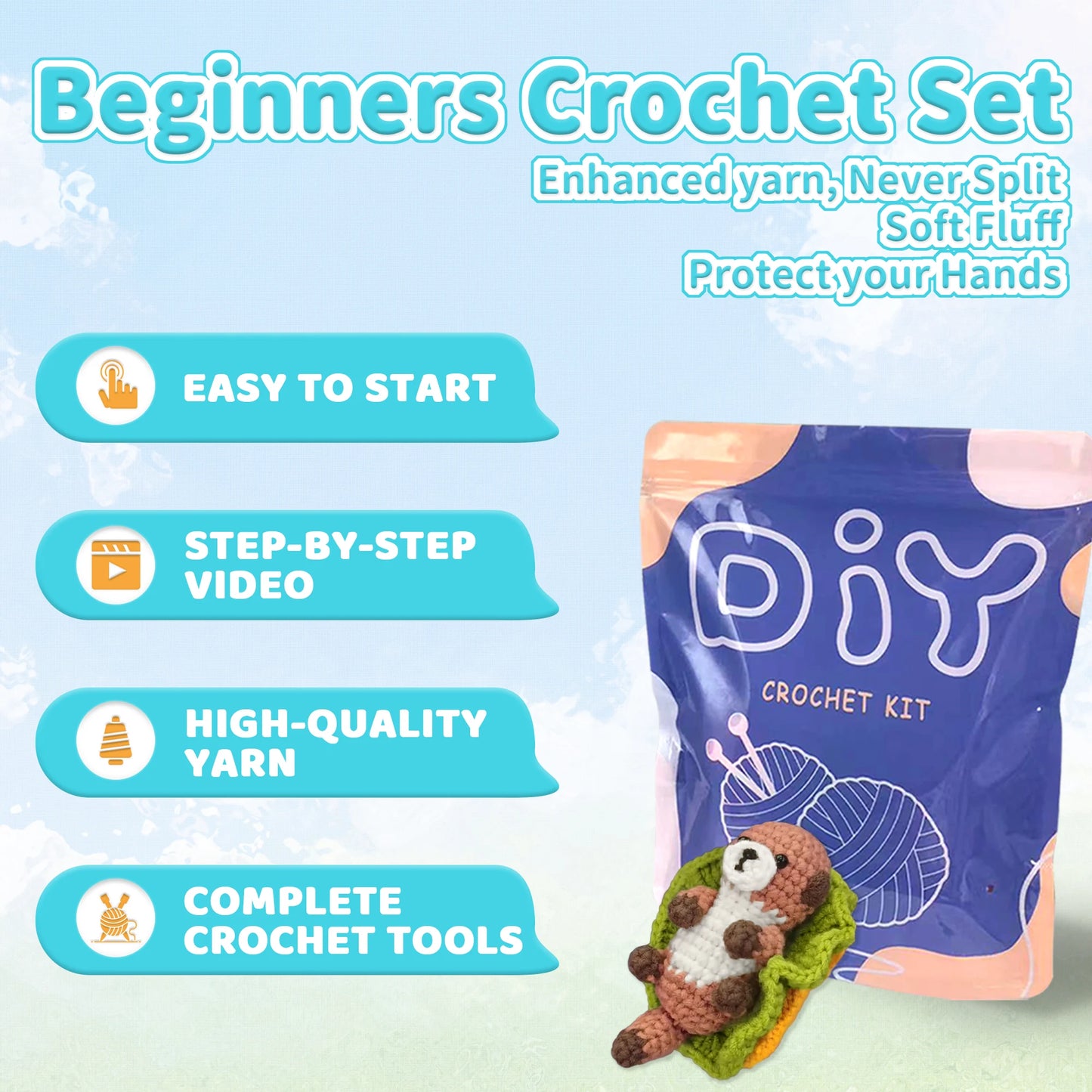Otter Crochet Kit for Beginners – 1pc | Yarn, Hook & Video Tutorial Included