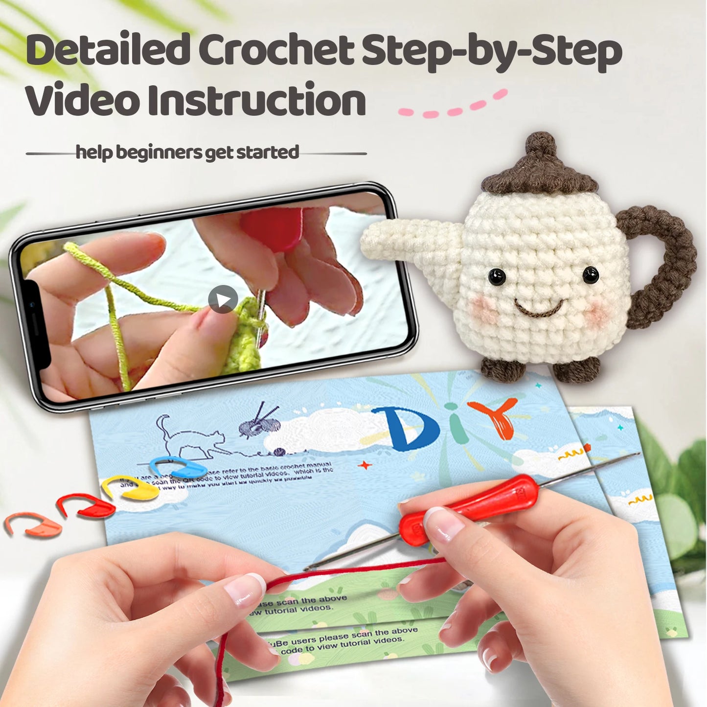 Teapot Crochet Kit for Beginners – 1pc | Yarn, Hook & Video Tutorial Included